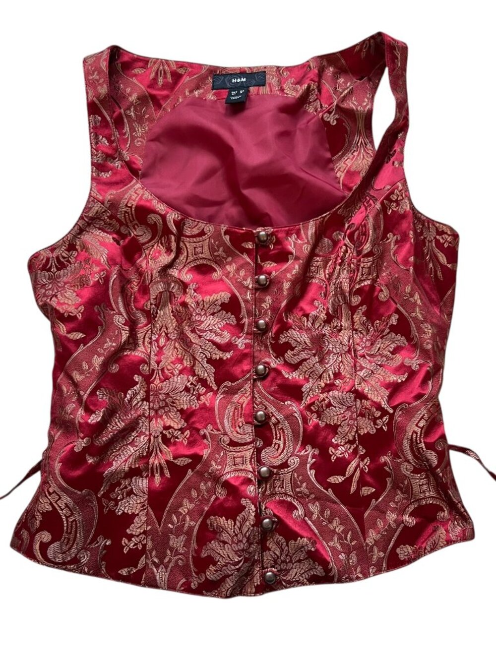 H&M vest tank top red jacquard filigree size 4 scoop neck